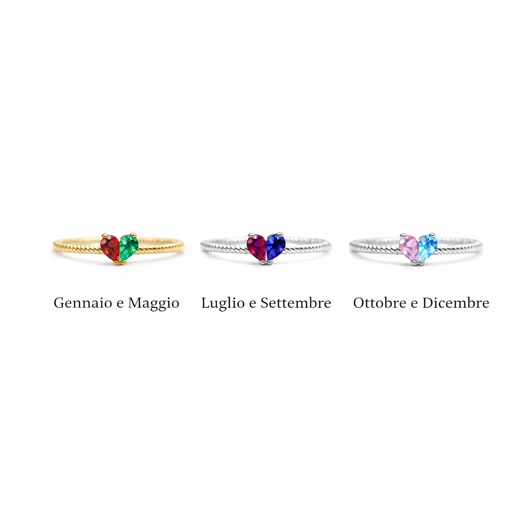 ANELLO CUORE PERSONALIZZATO – PIETRE DEI MESI SPECIALI