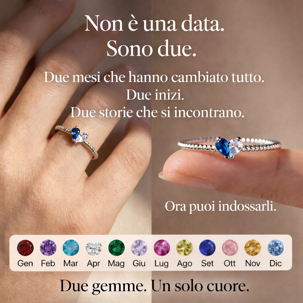 ANELLO CUORE - PERSONALIZZATO CON PIETRA MESE di NASCITA